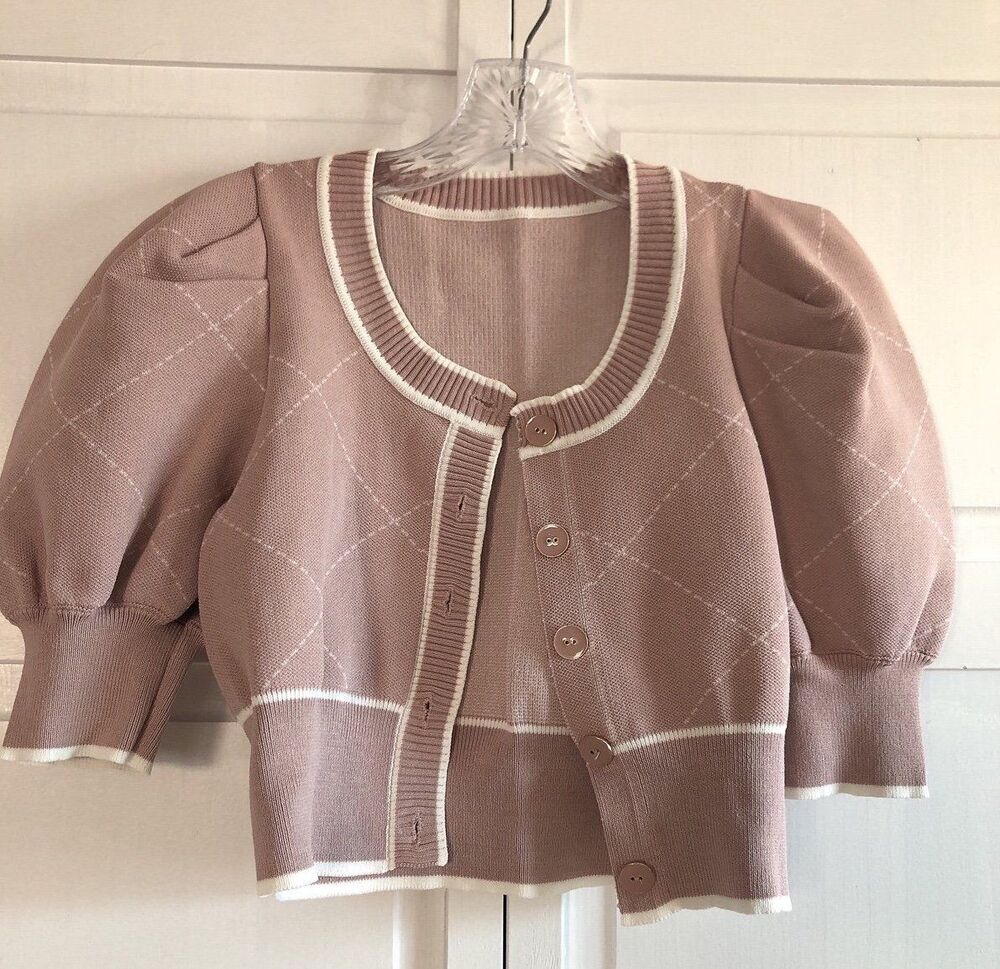 Pink Cropped Short Sleeves Cardigan Size XS